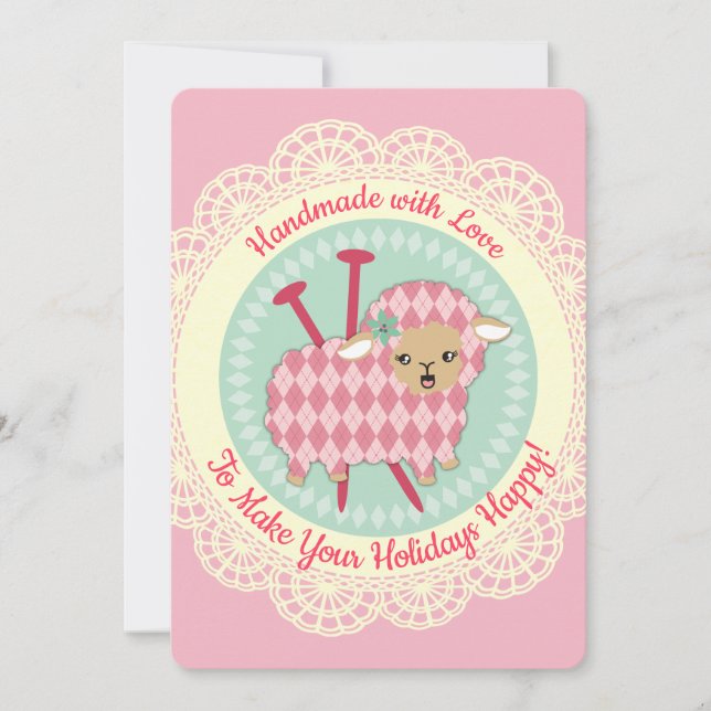 Festividades Cartão de Natal para agulhas de tricô de ovelha Ar (Frente)