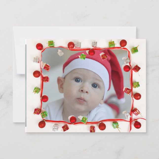 Festividades Cartão de Natal para Borda Vermelha e Verde de Fot (Frente)