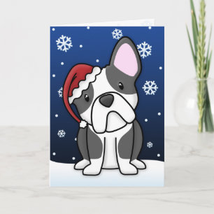 Festividades Cartão de Natal para Bulldog Francês Kawaii (B&W)