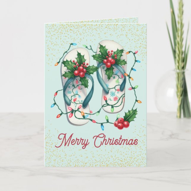 Festividades Cartão de Natal para Chinelos Tropicais (Frente)