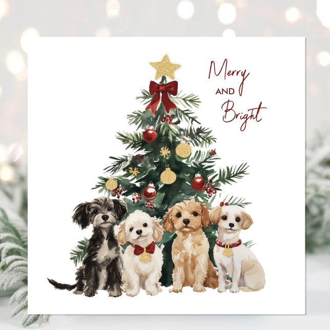 Festividades Cartão de Natal para Felizes e cães brilhantes de  (Cute Watercolor Dogs Christmas Card)