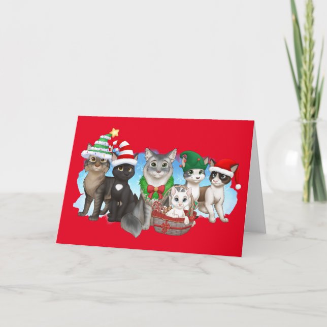 Festividades Cartão de Natal para gatos e tripulantes 5" x 7" (Frente)