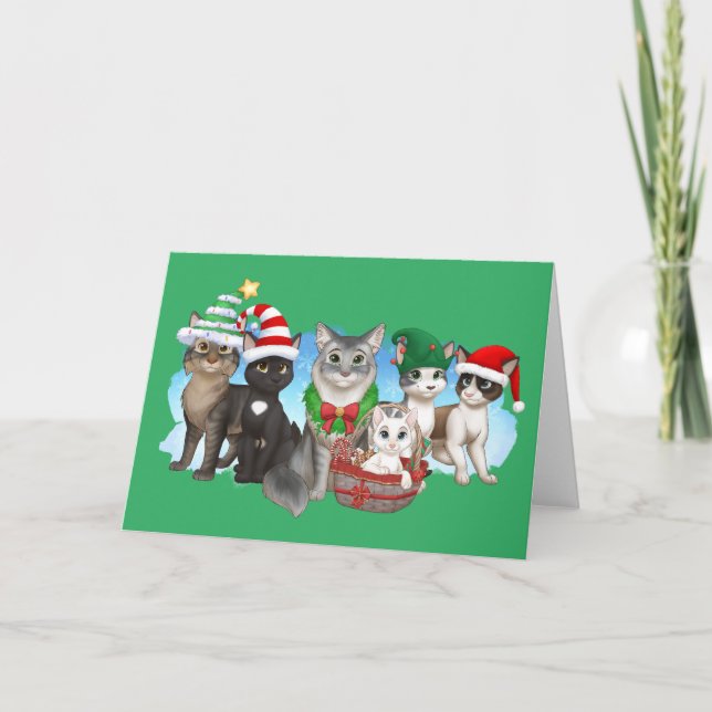 Festividades Cartão de Natal para gatos e tripulantes 5" x 7" (Frente)