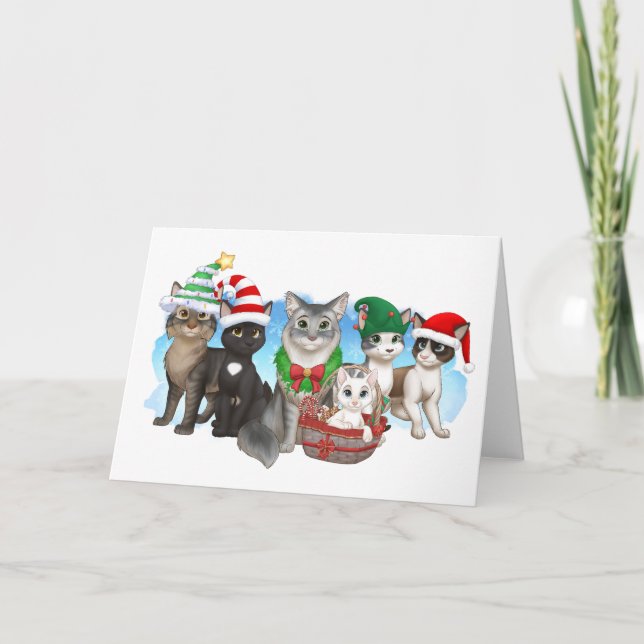 Festividades Cartão de Natal para gatos e tripulantes 5" x 7" (Frente)