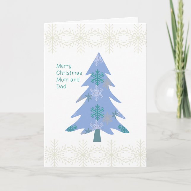 Festividades Cartão de Natal para Mãe e Pai com Árvore Azul (Frente)