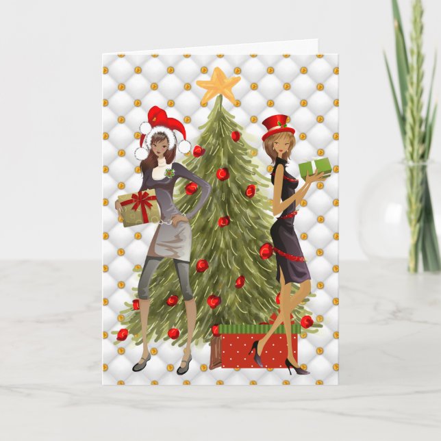 Festividades Cartão de Natal para Mulheres Africanas Americanas (Frente)