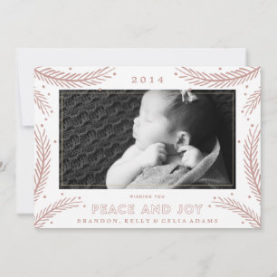 Festividades Cartão de Natal Peace and Joy Gold Feathers