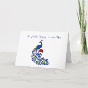 Festividades Cartão de Natal Peacock de Nome Personalizado