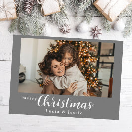 Festividades Cartão de Natal personalizado cinza com foto