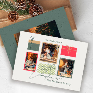 Festividades Cartão de Natal Personalizado com 4 Fotos   Modern
