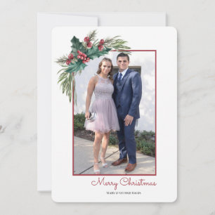 Festividades Cartão de Natal Personalizado com Foto Holly Berry