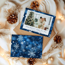 Festividades Cartão de Natal Personalizado Floco de Neve Azul