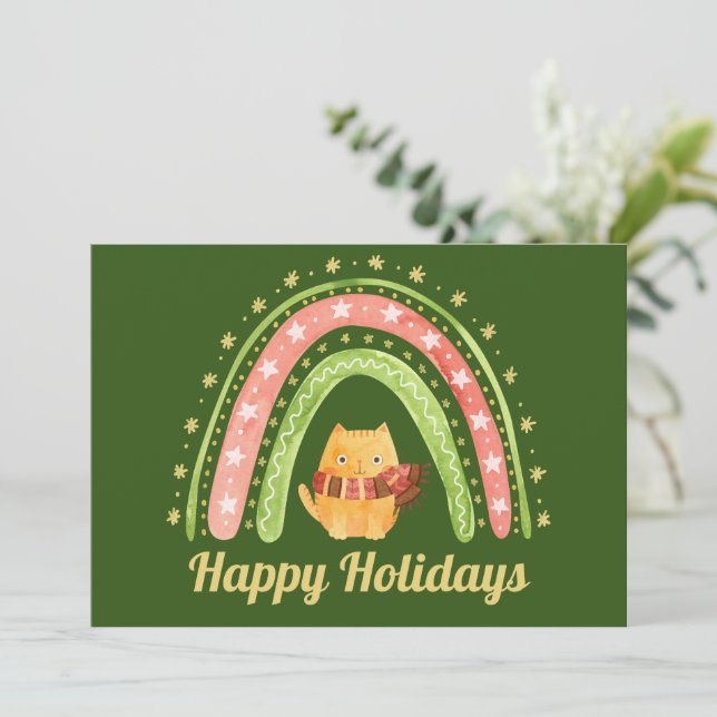 Festividades Cartão de Natal Personalizado Gato de Natal & Arco (Em pé/Frente)