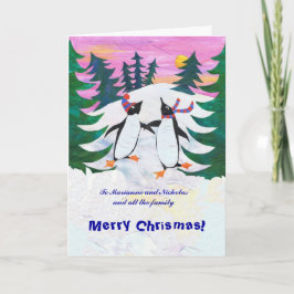 Festividades Cartão de Natal Personalizável - Pinguins de Sking