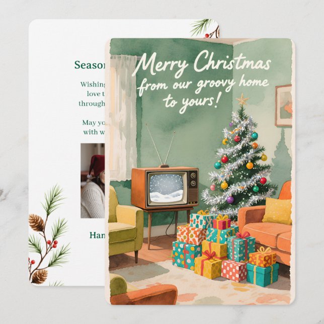 Festividades Cartão de Natal Personalizável Vintage Simples (Frente/Verso)