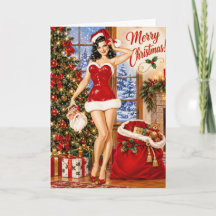 Cartão de Natal Pinup Vintage