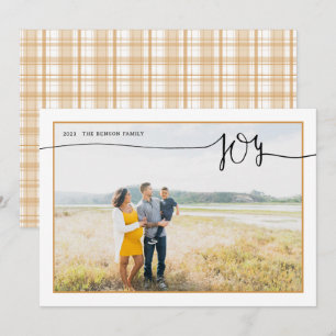 Festividades Cartão de Natal Plaid JOY Minimal Script Dourado