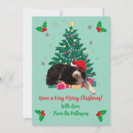 Festividades Cartão de Natal plano com foto de cachorro com cha