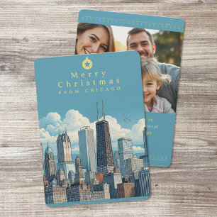 Festividades Cartão de Natal Plano com Foto Feliz Natal Chicago