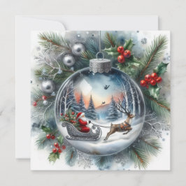Festividades Cartão de Natal Plano com Ornamento de Papai Noel
