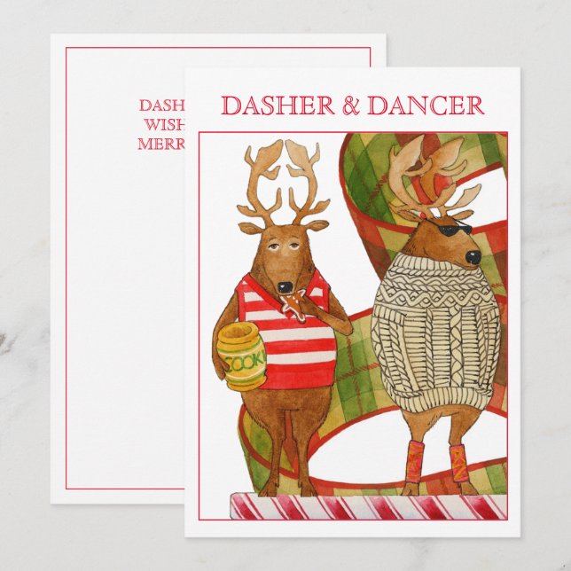 Festividades Cartão de Natal Plano DASHER DANCER 5x7 (Frente/Verso)