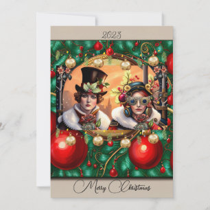 Festividades Cartão de Natal Plano de Duas Corações Steampunk