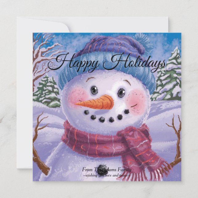 Festividades Cartão de Natal Plano do Boneco de Neve Frosty (Frente)