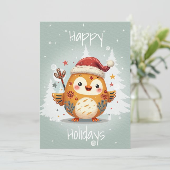 Festividades Cartão de Natal Plano em Estilo de Arte Popular Es (Em pé/Frente)