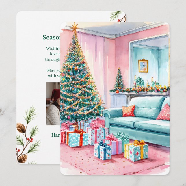 Festividades Cartão de Natal Plano Vintage Personalizável (Frente/Verso)