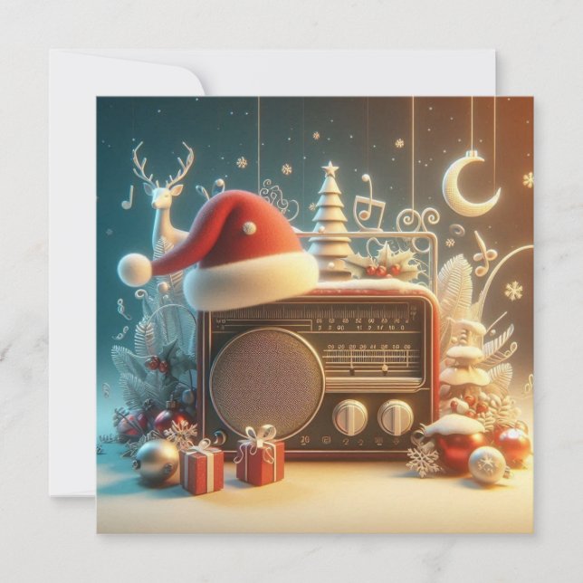 Festividades cartão de Natal plano vintage rádio vermelho (Frente)