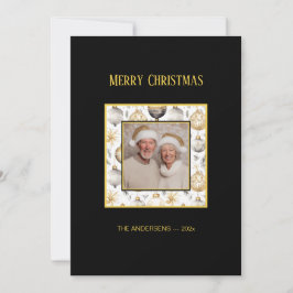 Festividades Cartão de Natal Preto de Ornamentos Prateados Dour