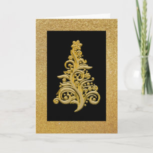 Festividades Cartão de Natal Preto e Glitter Dourado Elegante