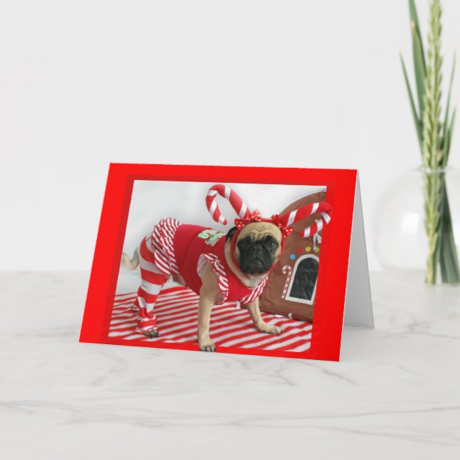 Festividades Cartão de Natal Pug (Frente)