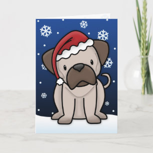 Festividades Cartão de Natal Pug Kawaii