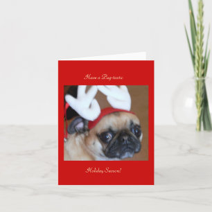 Festividades Cartão de Natal Pug Reindeer