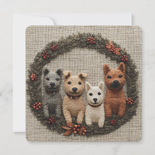 Festividades Cartão de Natal Quadrado com Cachorrinhos em Cores