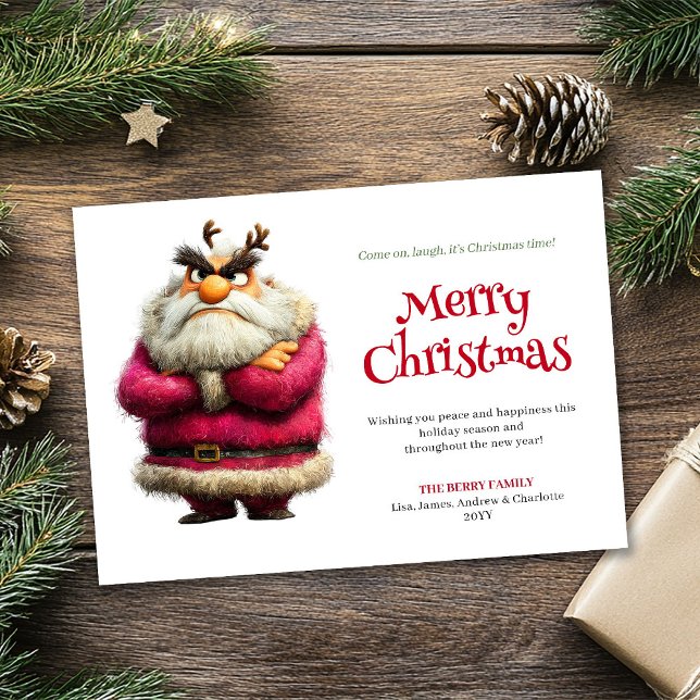 Festividades Cartão de Natal rabugento tendência editável sauda (Trending grumpy Santa editable festive greeting)