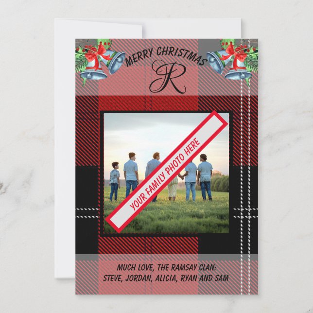 Festividades Cartão de Natal Red Black Tartan do Clã Ramsay Esc (Frente)