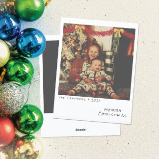 Festividades Cartão de Natal Retro com Foto - Grinalda Vermelha