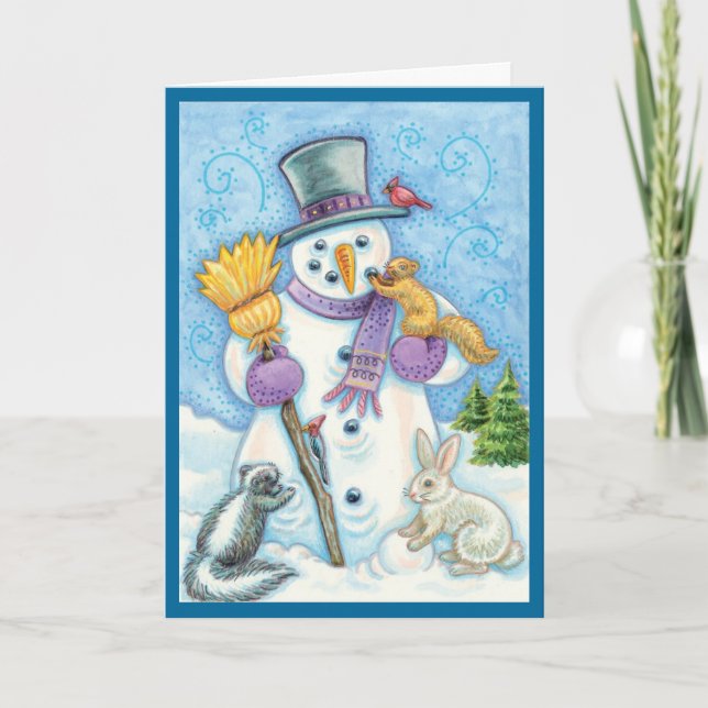 Festividades Cartão de Natal Retroativo para Snowman e Amigos (Frente)