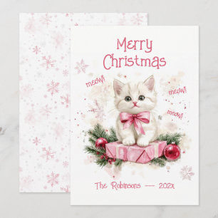 Festividades Cartão de Natal Rosa De Gatinho Bonito