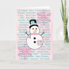 Festividades Cartão de Natal Rosa e Teal Snowman Flocos de Neve