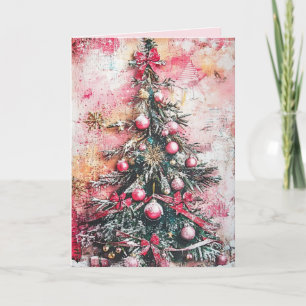 Festividades Cartão de Natal Rosa Vintage EDITÁVEL