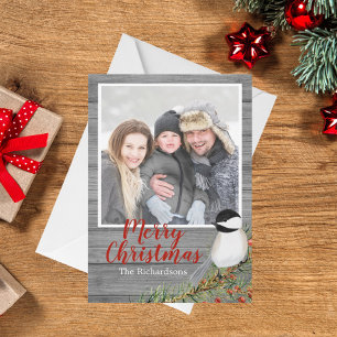 Festividades Cartão de Natal Rustic Family Chickadee