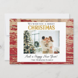 Festividades Cartão de Natal Rustic Red Barn Wood Personalizado