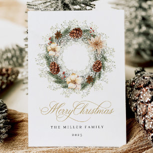 Festividades Cartão de Natal Rustic Watercolor Wreath