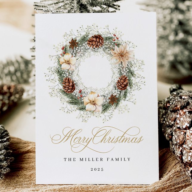 Festividades Cartão de Natal Rustic Watercolor Wreath (Criador carregado)