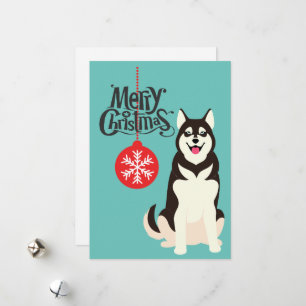 Festividades Cartão de Natal Siberian Husky Retro Aqua