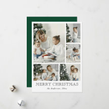 Cartão de Natal Simples Colagem de Fotos Verde