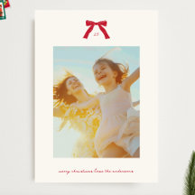 Cartão de Natal Simples com Texto Vermelho e Laços